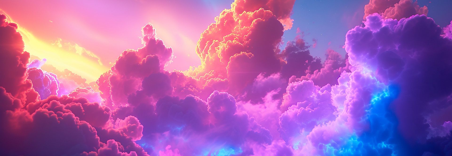 Clouds rendered in vivid pinks, purples, blues, and oranges